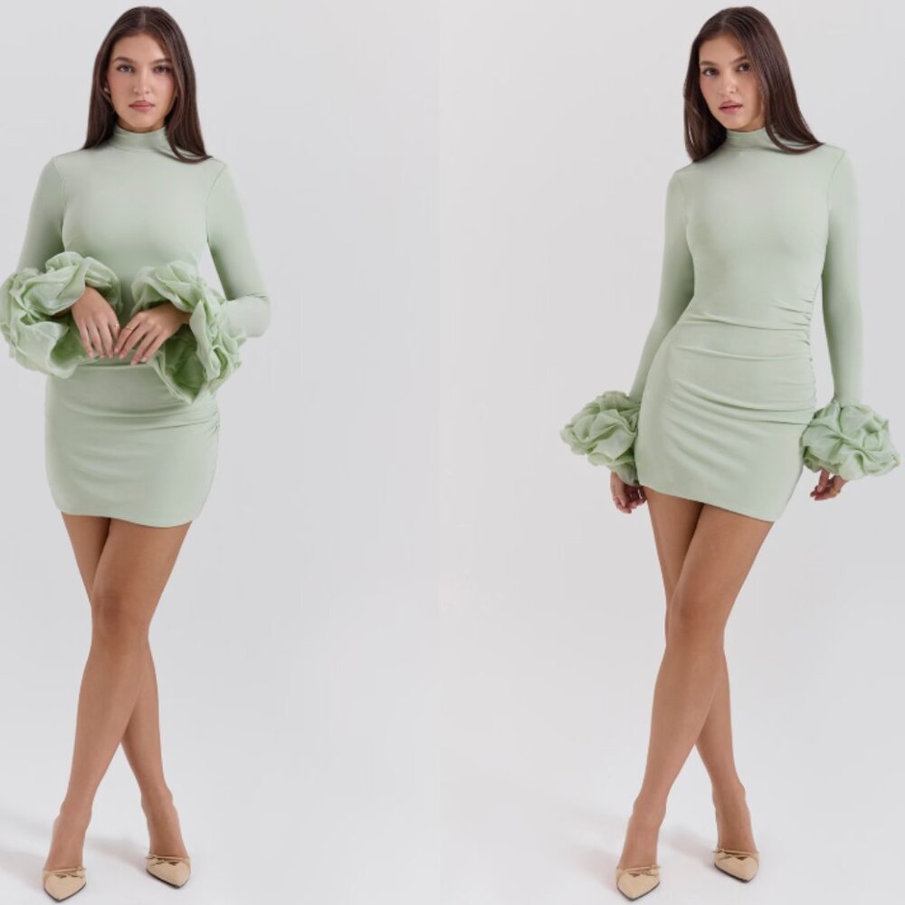House of CB 'Camilla' Pistachio Ruffle Cuff Mini Dress NWT